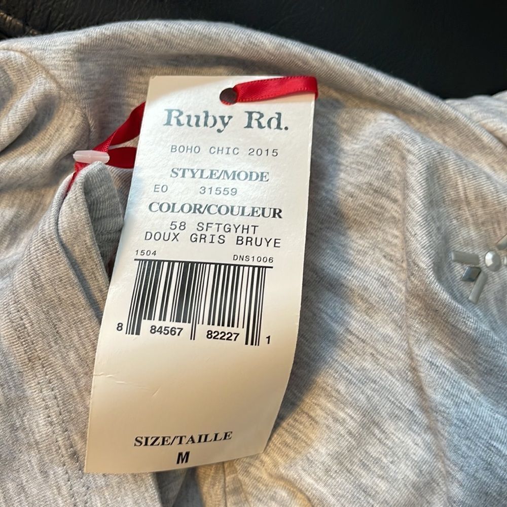 Ruby Rd Embellished Boat Neck Tee-GREY-Medium - Picture 3 of 4